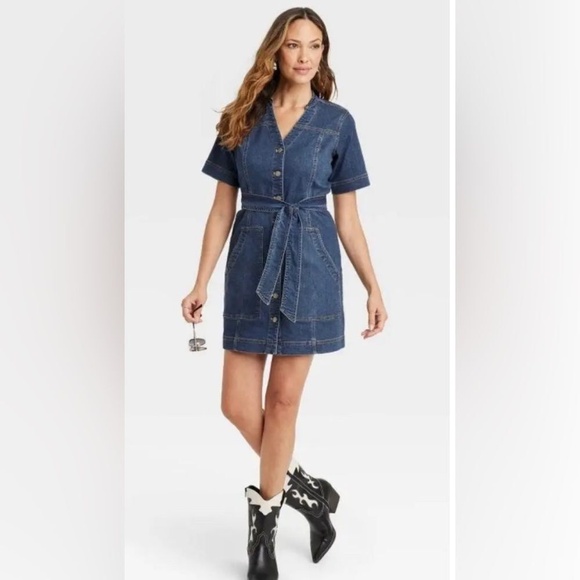 Knox Rose Denim Utility Blue Short Sleeve Dress Sixe XXL - Picture 1 of 9